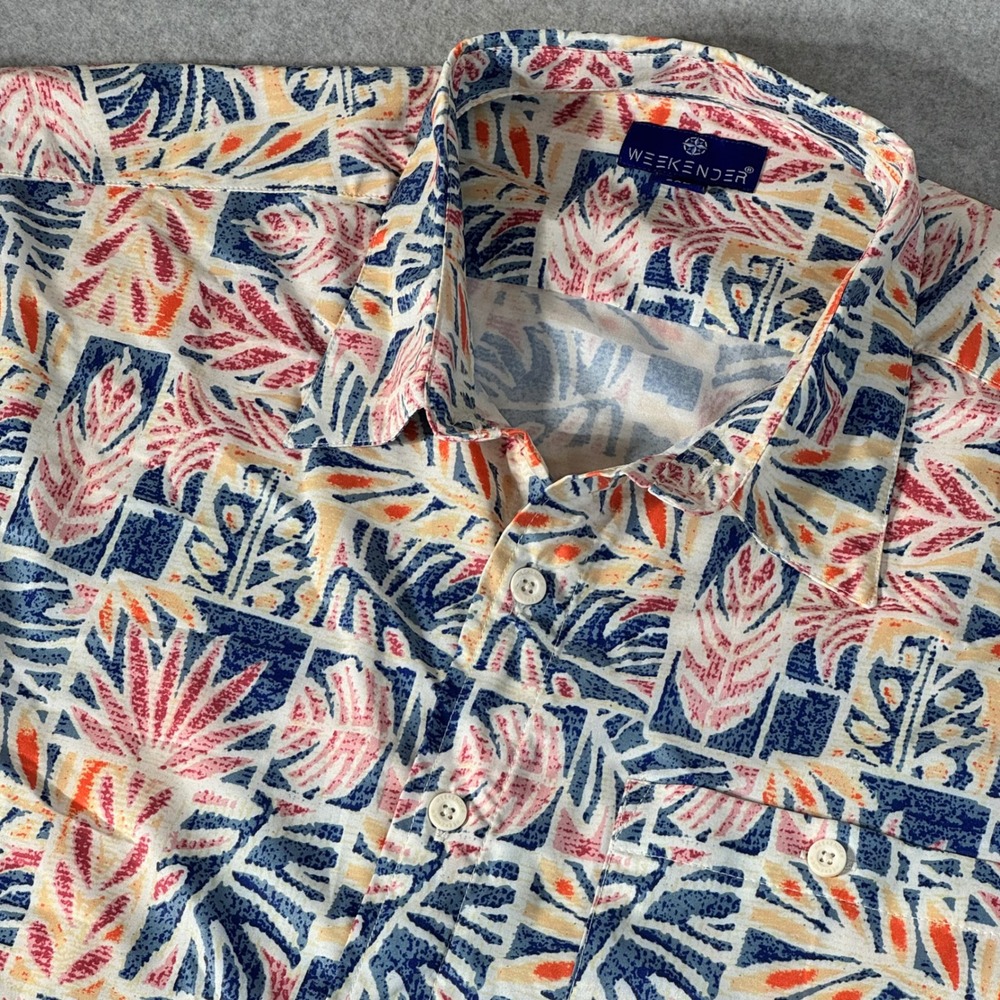 Weekender Mens 2XL Tropical Leaf Block Print Short Sleeve Button Down Shirt